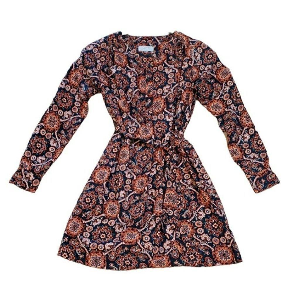 Loft Outlet Women's Petite Medallion Print Shirt Dress Size XXSP Fall Colors